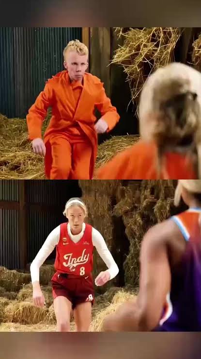 Two Tiptoeing in My Jordans subject examples: a person in an orange suit and an athlete in a red basketball uniform